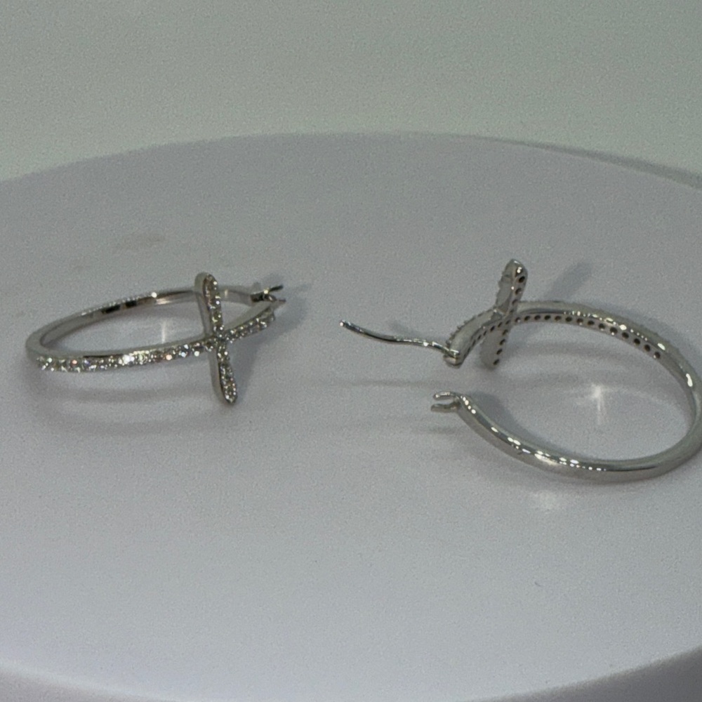 Elegant Silver Cross hoop earrings